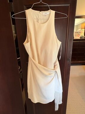 Likely Cream Sleeveless Mini Dress with Draped Fringe Detail